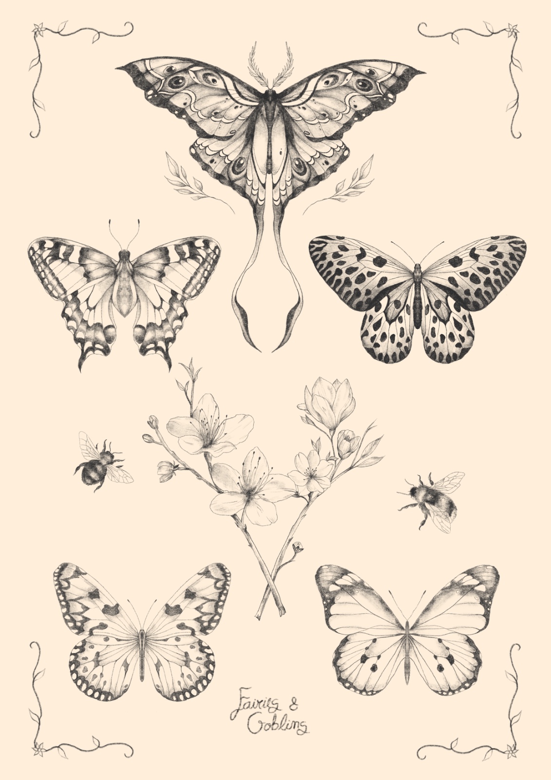 Butterfly Spell flash tattoo sheet by Fairies & Goblins — Lisbon tattoo artist