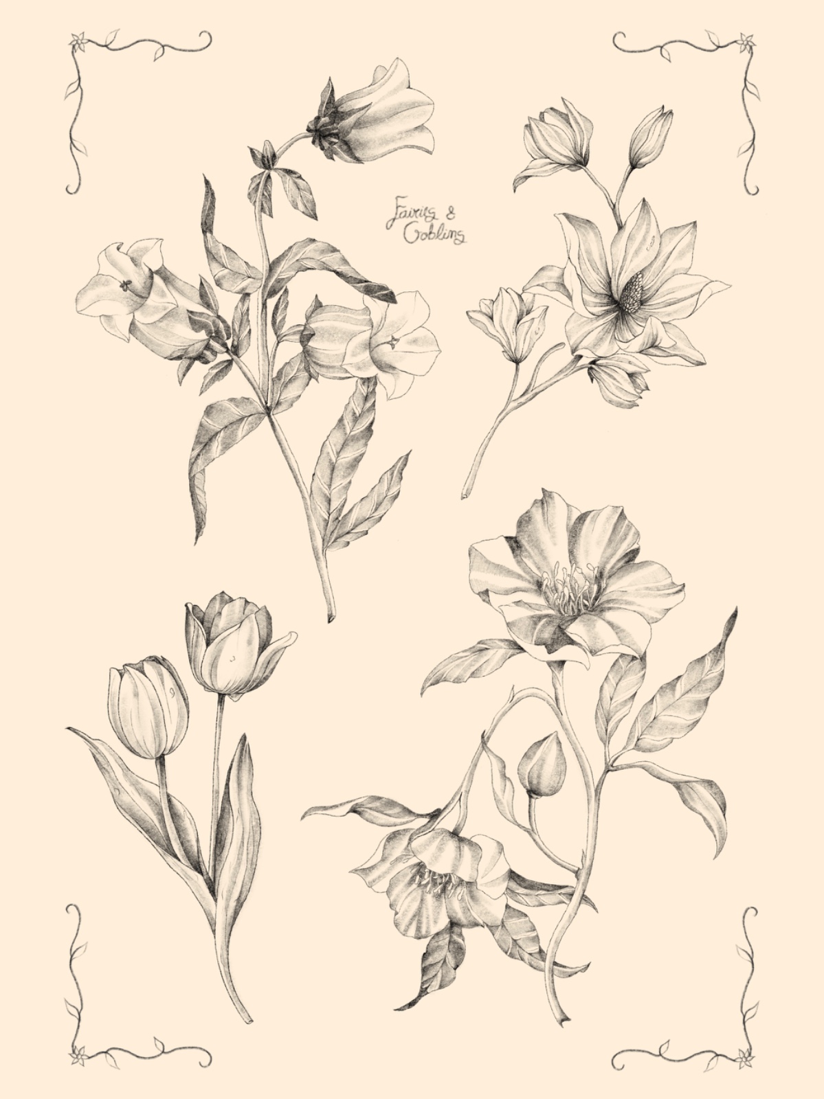 Garden Blooms flash tattoo sheet by Fairies & Goblins — Lisbon tattoo artist