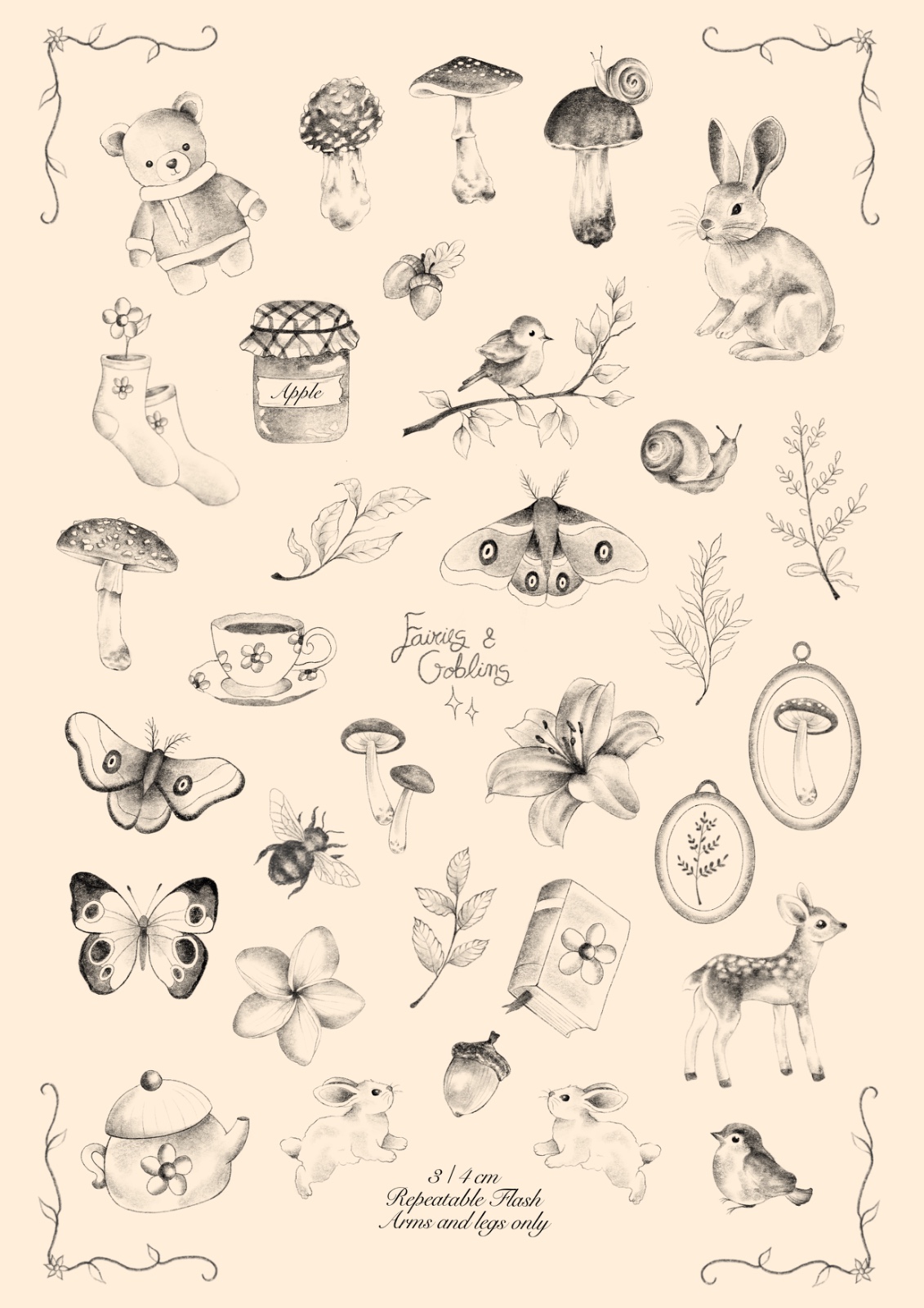 Mini Tattoos Pack flash tattoo sheet by Fairies & Goblins — Lisbon tattoo artist