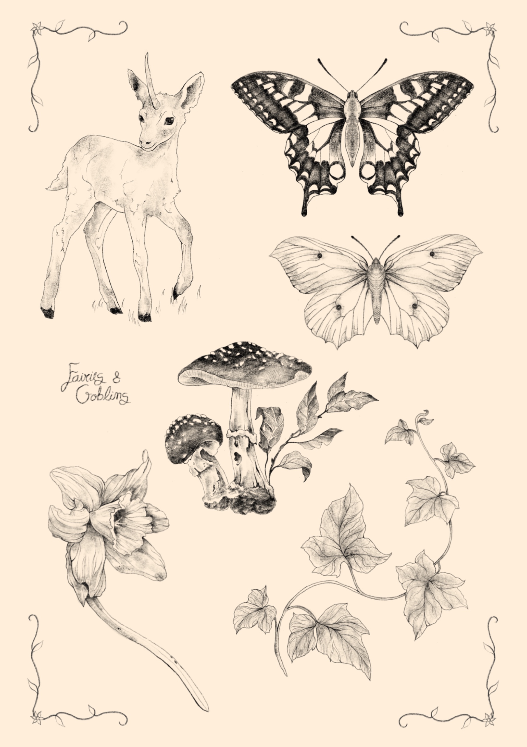 Mystic Meadow flash tattoo sheet by Fairies & Goblins — Lisbon tattoo artist