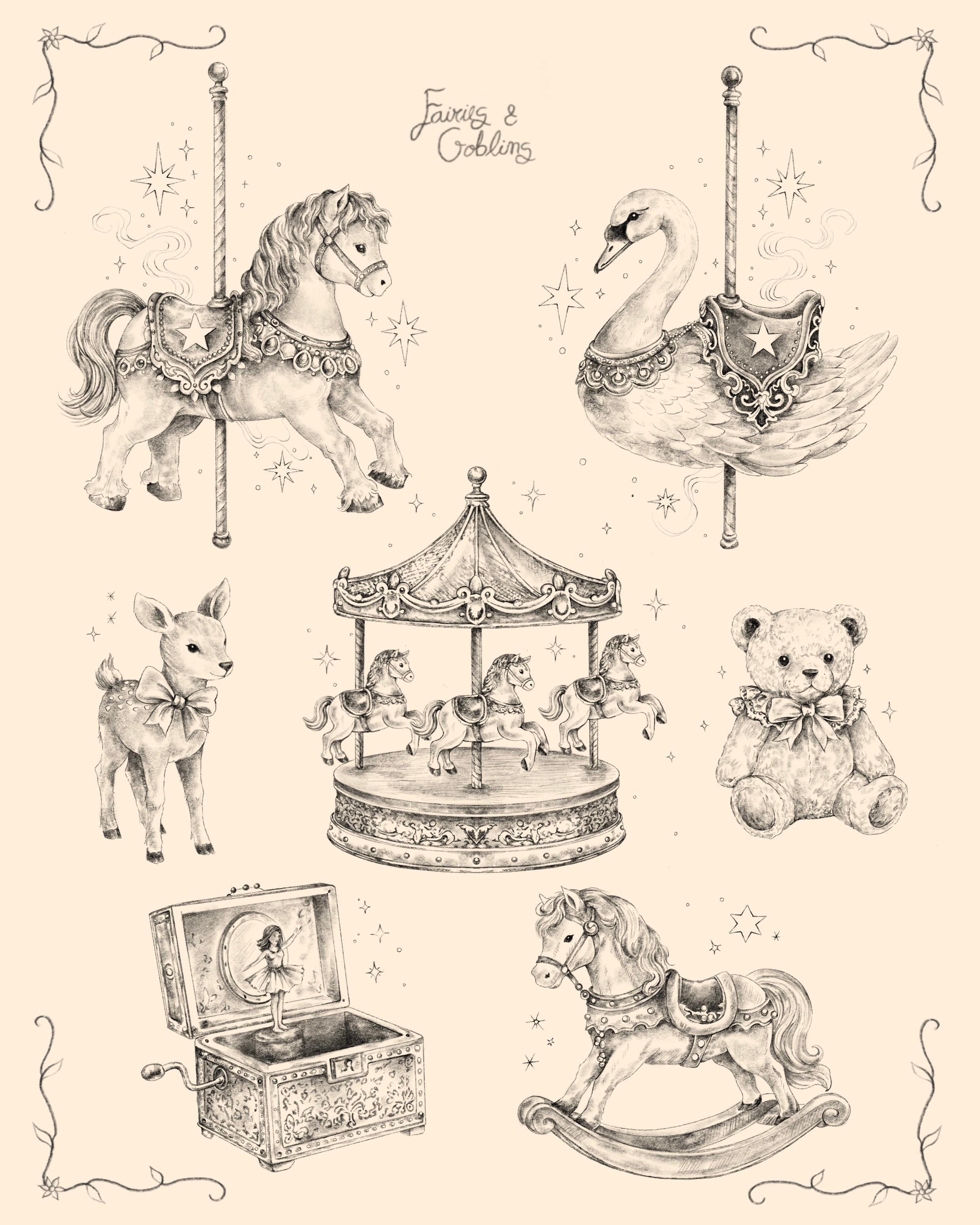 Whimsy Circus flash tattoo sheet by Fairies & Goblins — Lisbon tattoo artist
